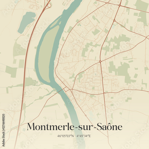 Vintage map of Montmerle-sur-Saône, France.