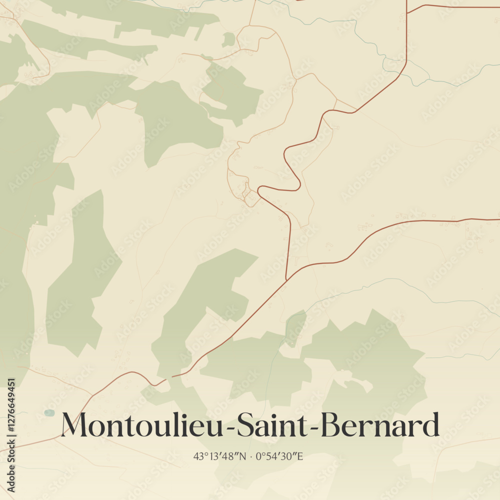 Fototapeta premium Vintage map of Montoulieu-Saint-Bernard, France.