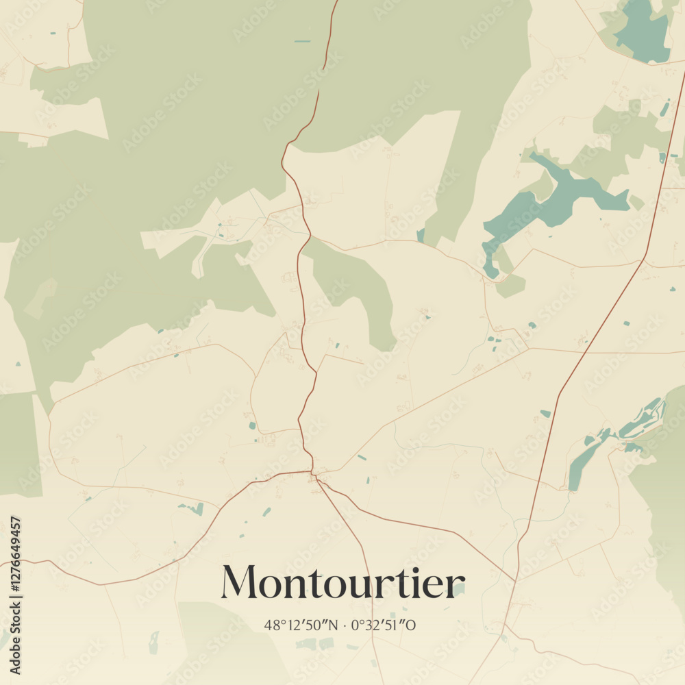 Fototapeta premium Vintage map of Montourtier, France.