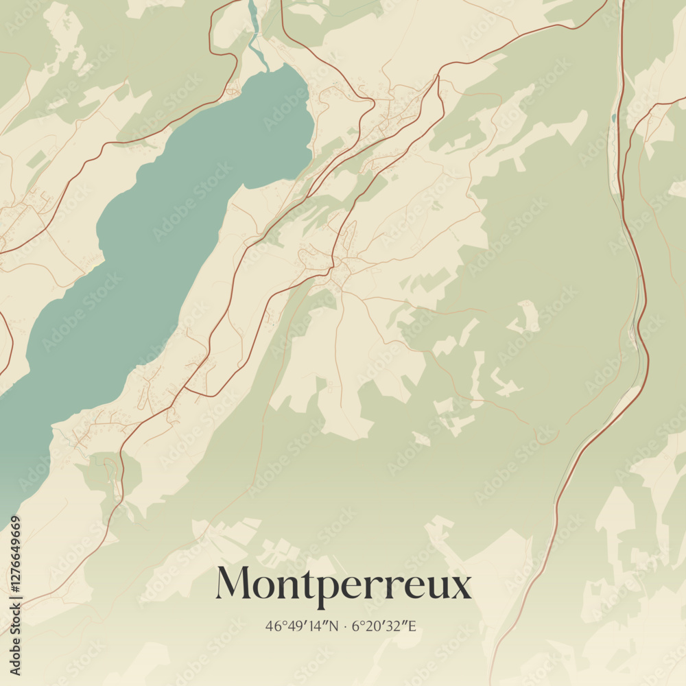 Obraz premium Vintage map of Montperreux, France.