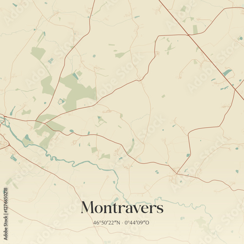 Vintage map of Montravers, France.