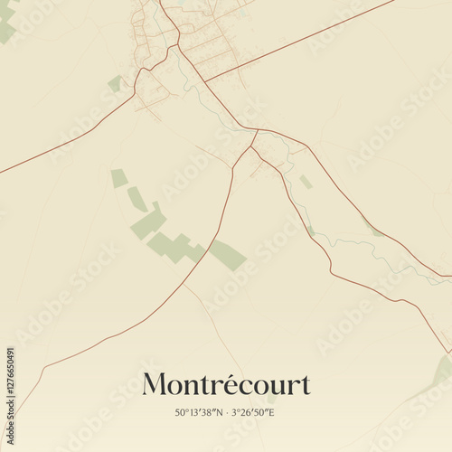 Vintage map of Montrécourt, France.
