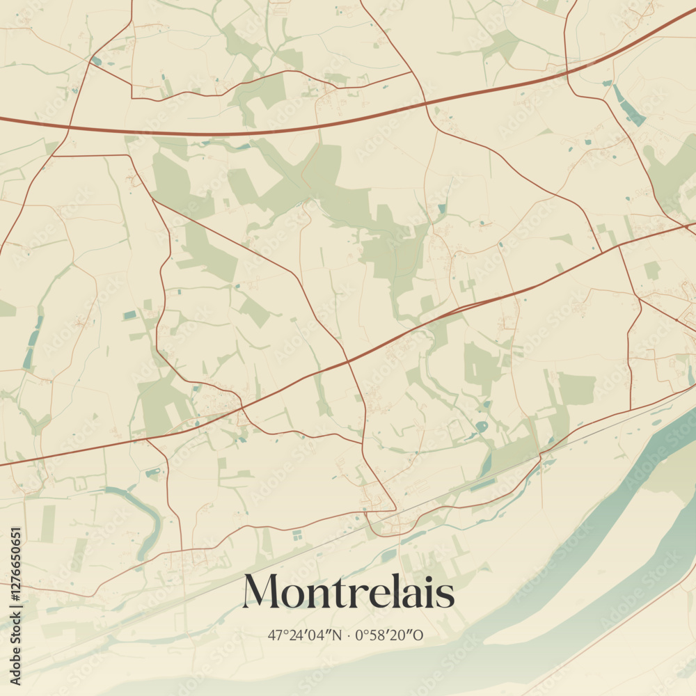 Fototapeta premium Vintage map of Montrelais, France.
