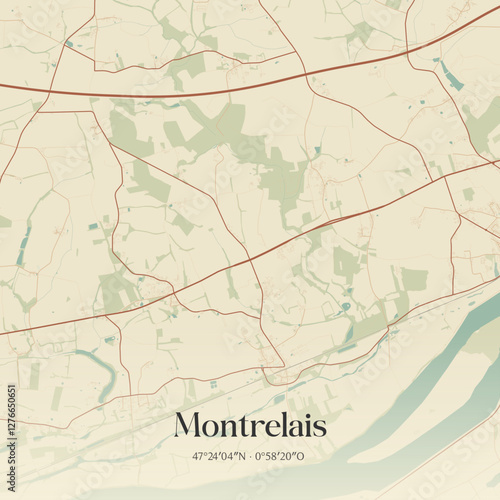 Vintage map of Montrelais, France.