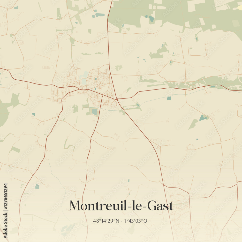 Fototapeta premium Vintage map of Montreuil-le-Gast, France.