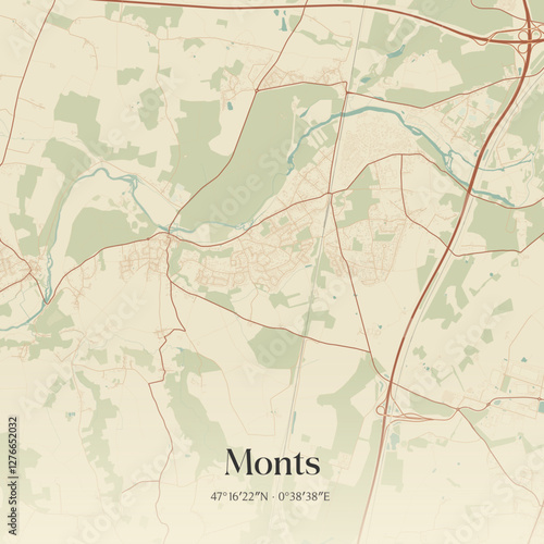 Vintage map of Monts, France.
