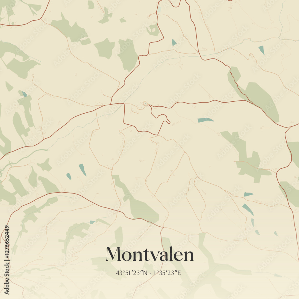 Fototapeta premium Vintage map of Montvalen, France.