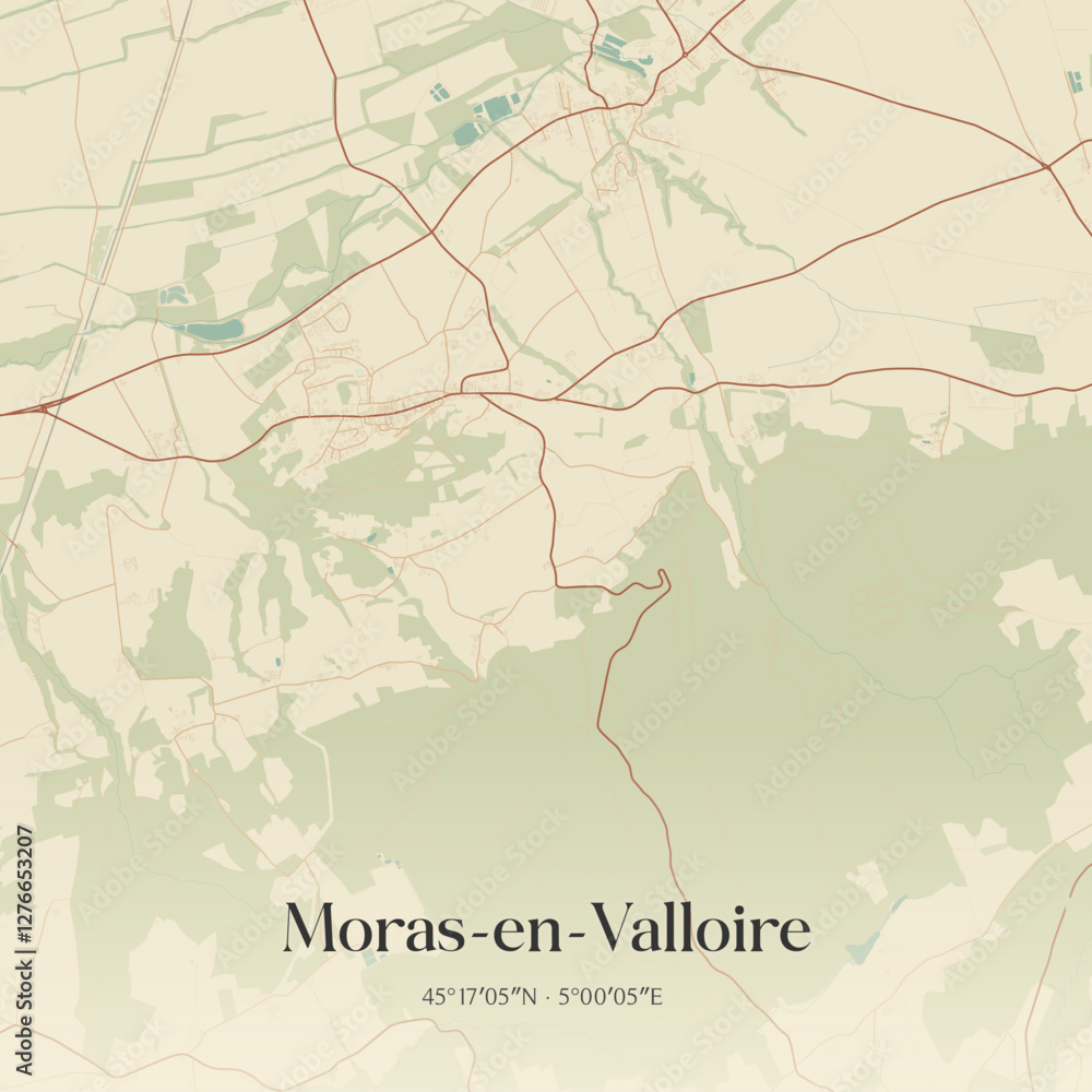 Fototapeta premium Vintage map of Moras-en-Valloire, France.