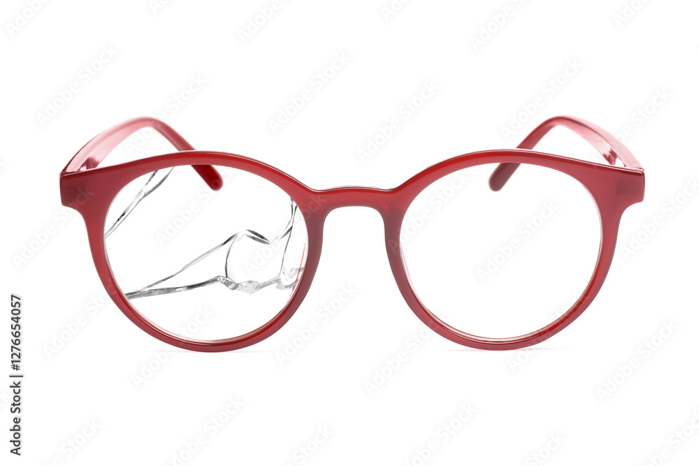 Fototapeta premium Eyeglasses with one broken lens isolated on white
