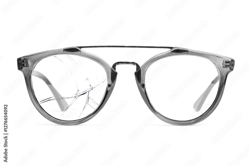 Fototapeta premium Eyeglasses with one broken lens isolated on white