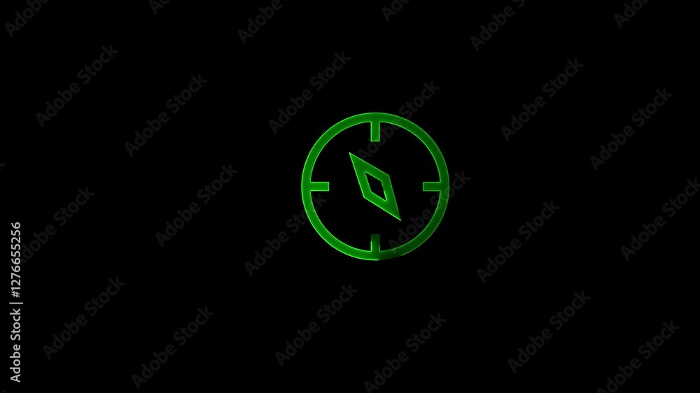 Glowing direction compass magnet icon animation on black color background. Glowing direction compass magnet icon animation on black color background.