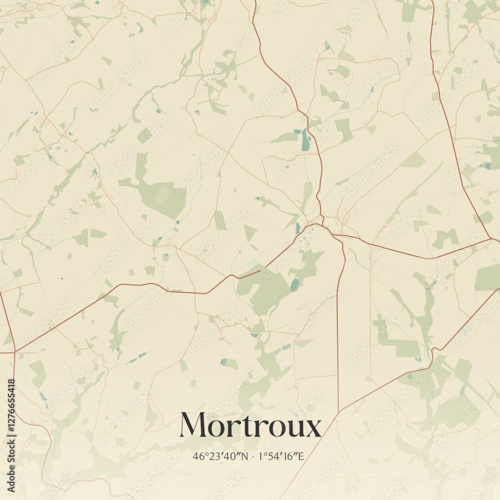 Fototapeta premium Vintage map of Mortroux, France.