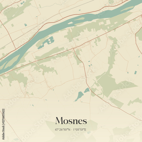 Vintage map of Mosnes, France.