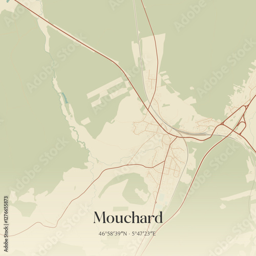 Vintage map of Mouchard, France.