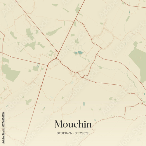 Vintage map of Mouchin, France.