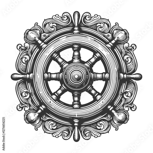 Nautical Ship Steering Wheel vector illustration