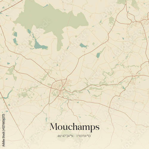 Vintage map of Mouchamps, France.