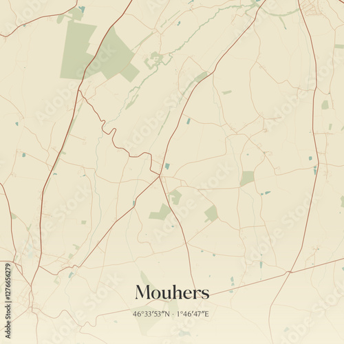 Vintage map of Mouhers, France.