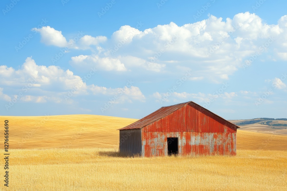 Obraz premium Rustic barn in a rural landscape, simplicity