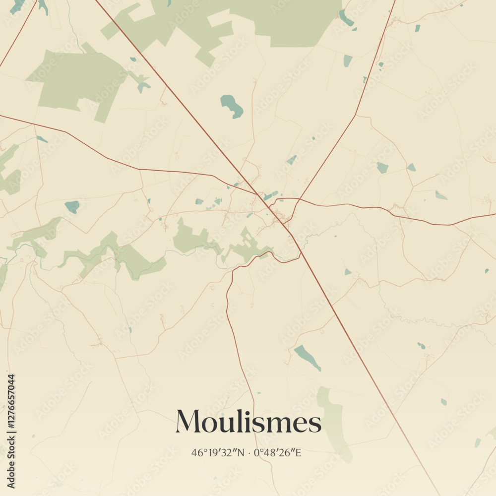 Fototapeta premium Vintage map of Moulismes, France.