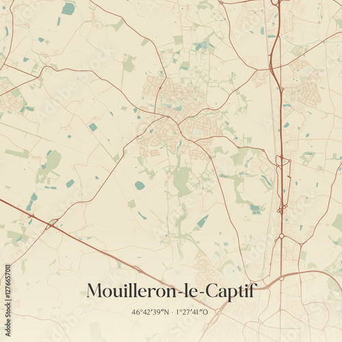 Vintage map of Mouilleron-le-Captif, France.