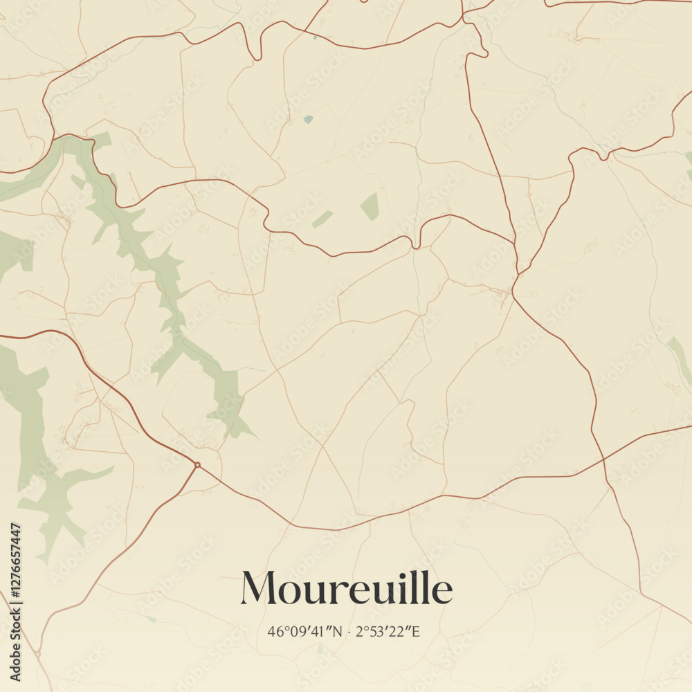 Fototapeta premium Vintage map of Moureuille, France.