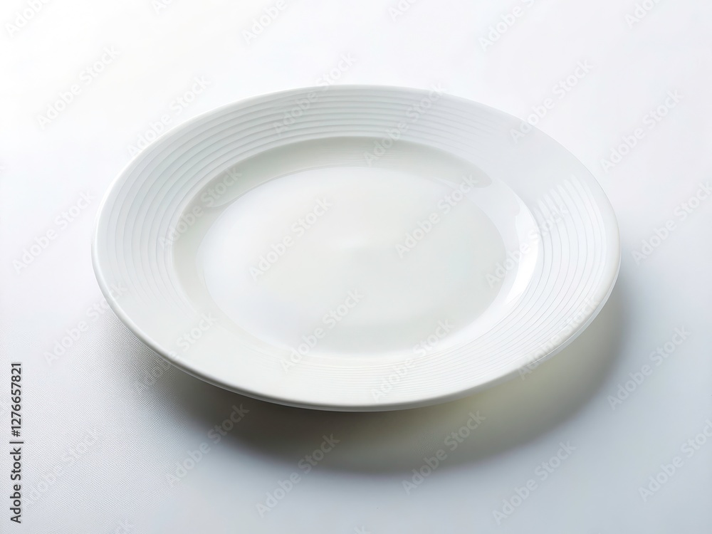 High-resolution macro shot: a clean, simple white plate on a white background. Minimalist detail, pure ceramic texture. High-resolution macro shot: a clean, simple white plate on a white background. Minimalist detail, pure ceramic texture.