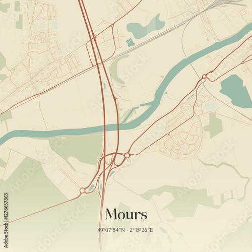 Vintage map of Mours, France.