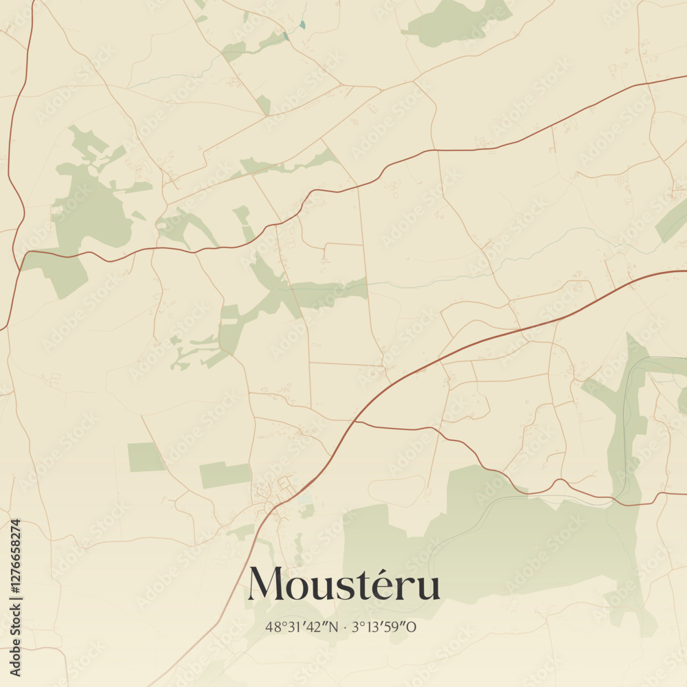 Obraz premium Vintage map of Moustéru, France.