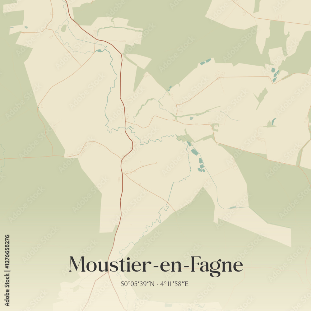 Obraz premium Vintage map of Moustier-en-Fagne, France.