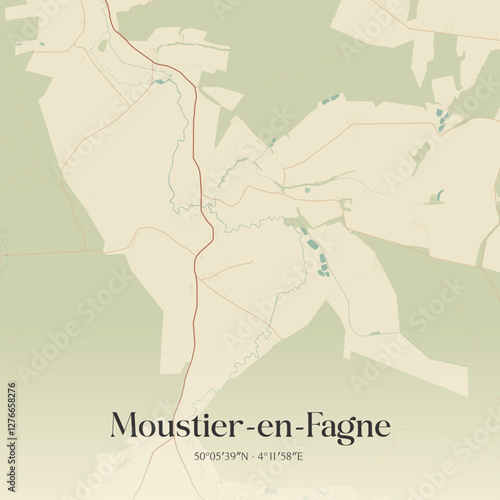 Vintage map of Moustier-en-Fagne, France.