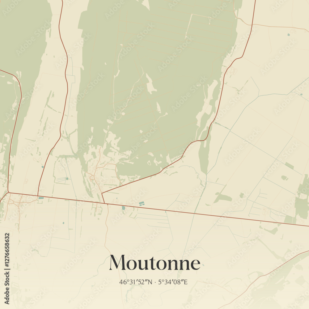 Fototapeta premium Vintage map of Moutonne, France.