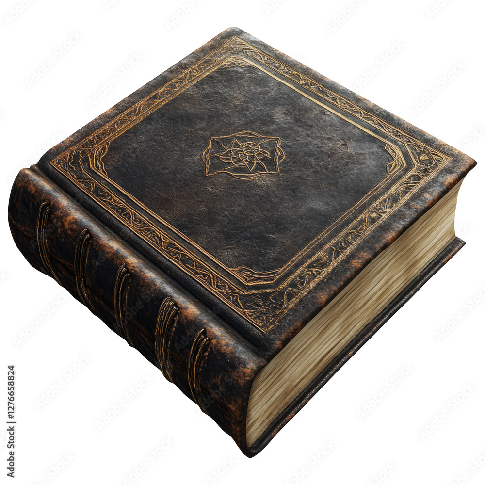 Fototapeta premium Antique leather-bound book isolated on transparent background for design