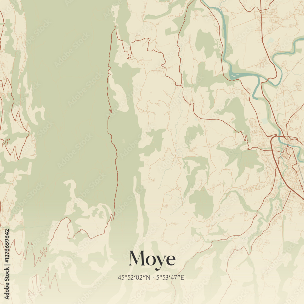Fototapeta premium Vintage map of Moye, France.