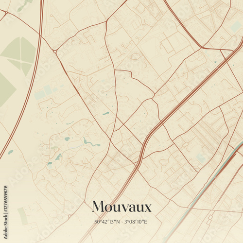Vintage map of Mouvaux, France.
