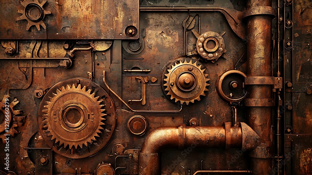 Rusty Gears and Pipes of a Steampunk Mechanism Rusty Gears and Pipes of a Steampunk Mechanism