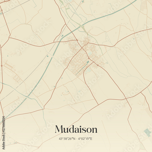 Vintage map of Mudaison, France.
