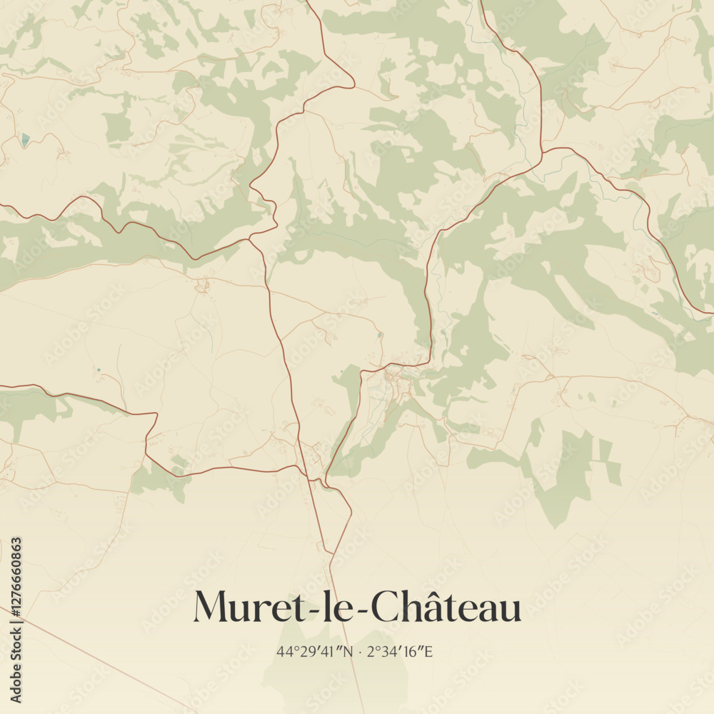 Fototapeta premium Vintage map of Muret-le-Château, France.
