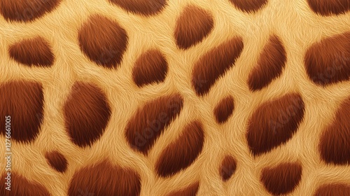 Close-up of giraffe fur pattern with brown spots and cream background