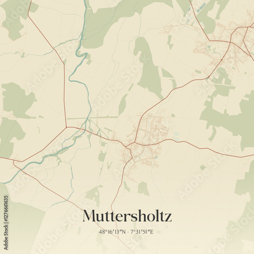 Vintage map of Muttersholtz, France.