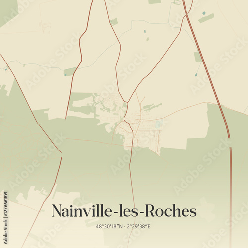 Fototapeta Vintage map of Nainville-les-Roches, France.