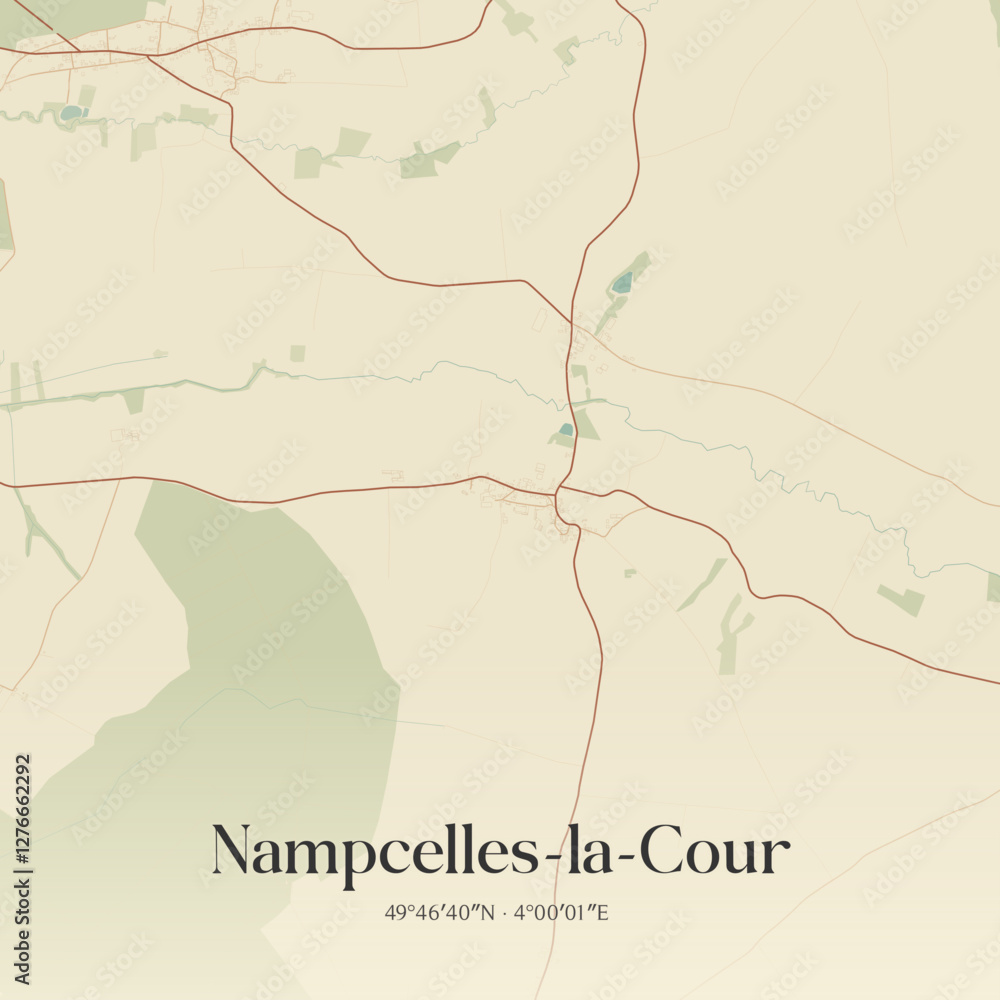 Fototapeta premium Vintage map of Nampcelles-la-Cour, France.