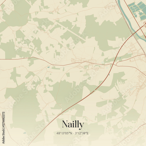 Vintage map of Nailly, France.