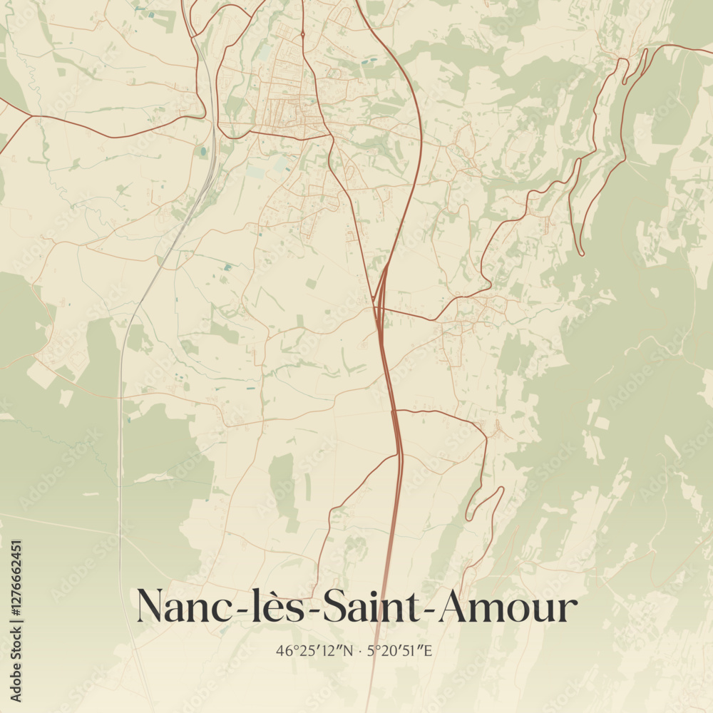 Fototapeta premium Vintage map of Nanc-lès-Saint-Amour, France.