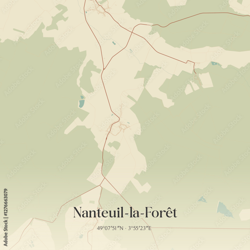 Obraz premium Vintage map of Nanteuil-la-Forêt, France.