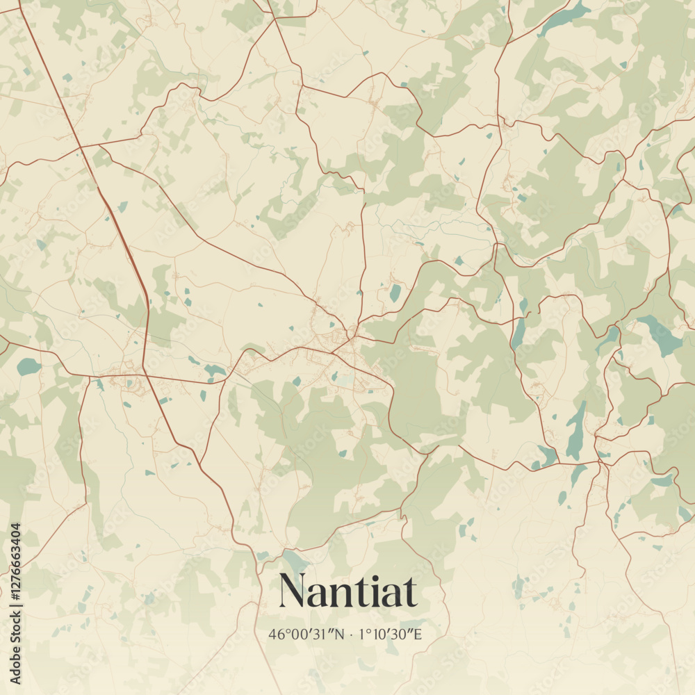 Fototapeta premium Vintage map of Nantiat, France.