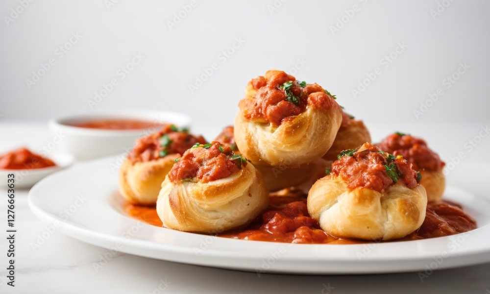 Delicious Freshly Baked Garlic Rolls with Tomato Sauce and Herbs Delicious Freshly Baked Garlic Rolls with Tomato Sauce and Herbs