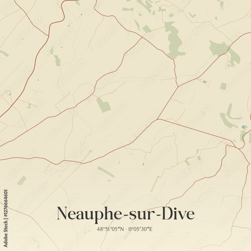 Obraz premium Vintage map of Neauphe-sur-Dive, France.