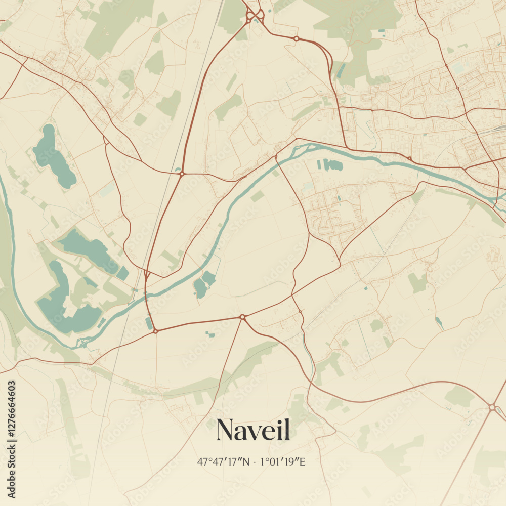 Fototapeta premium Vintage map of Naveil, France.