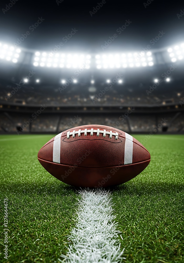 Obraz premium American Football Stadium Scene with Ball on the Field